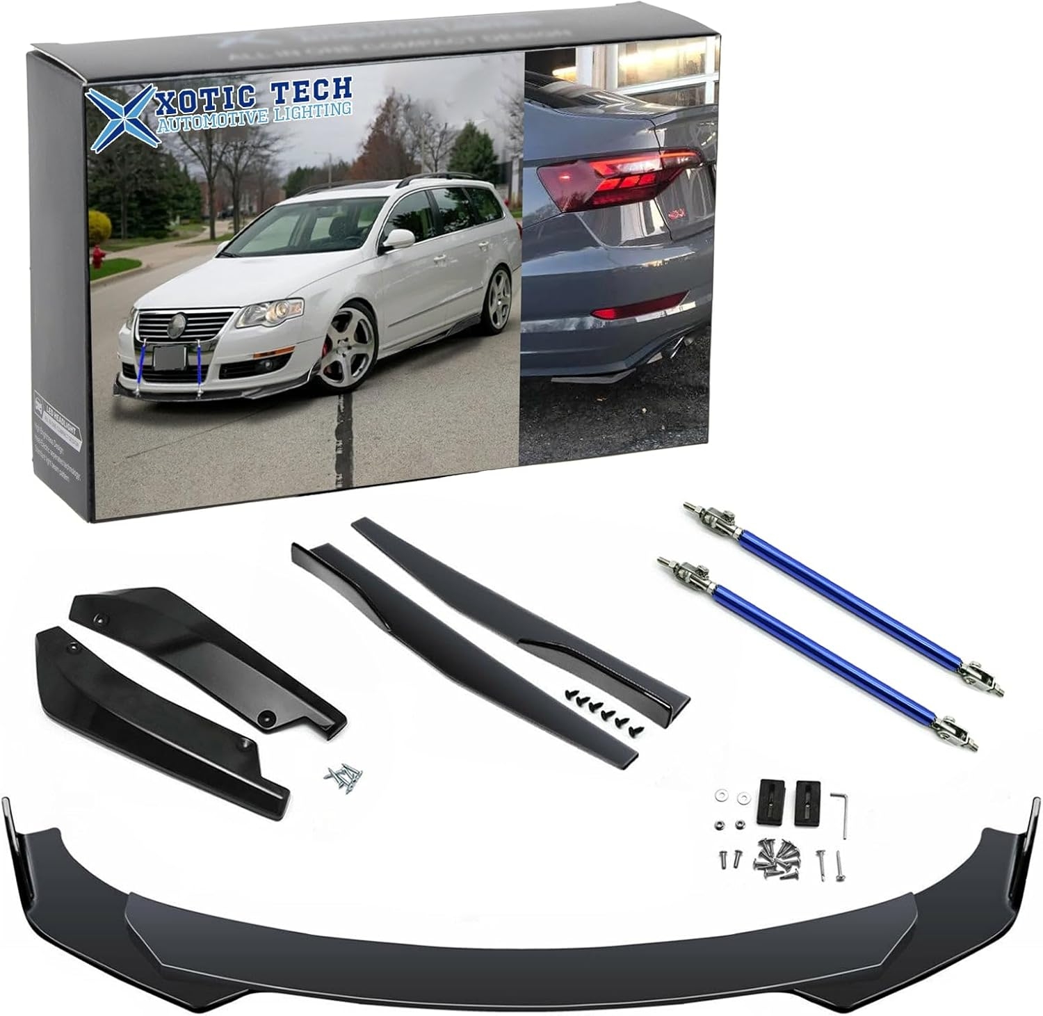 x xotic tech Front Bumper Lip Spoiler + Side Skirt Splitter + Rear Bumper Lip Wrap Splitter Canard,Compatible with Volkswagen Jetta Passat (Black) - Image 18