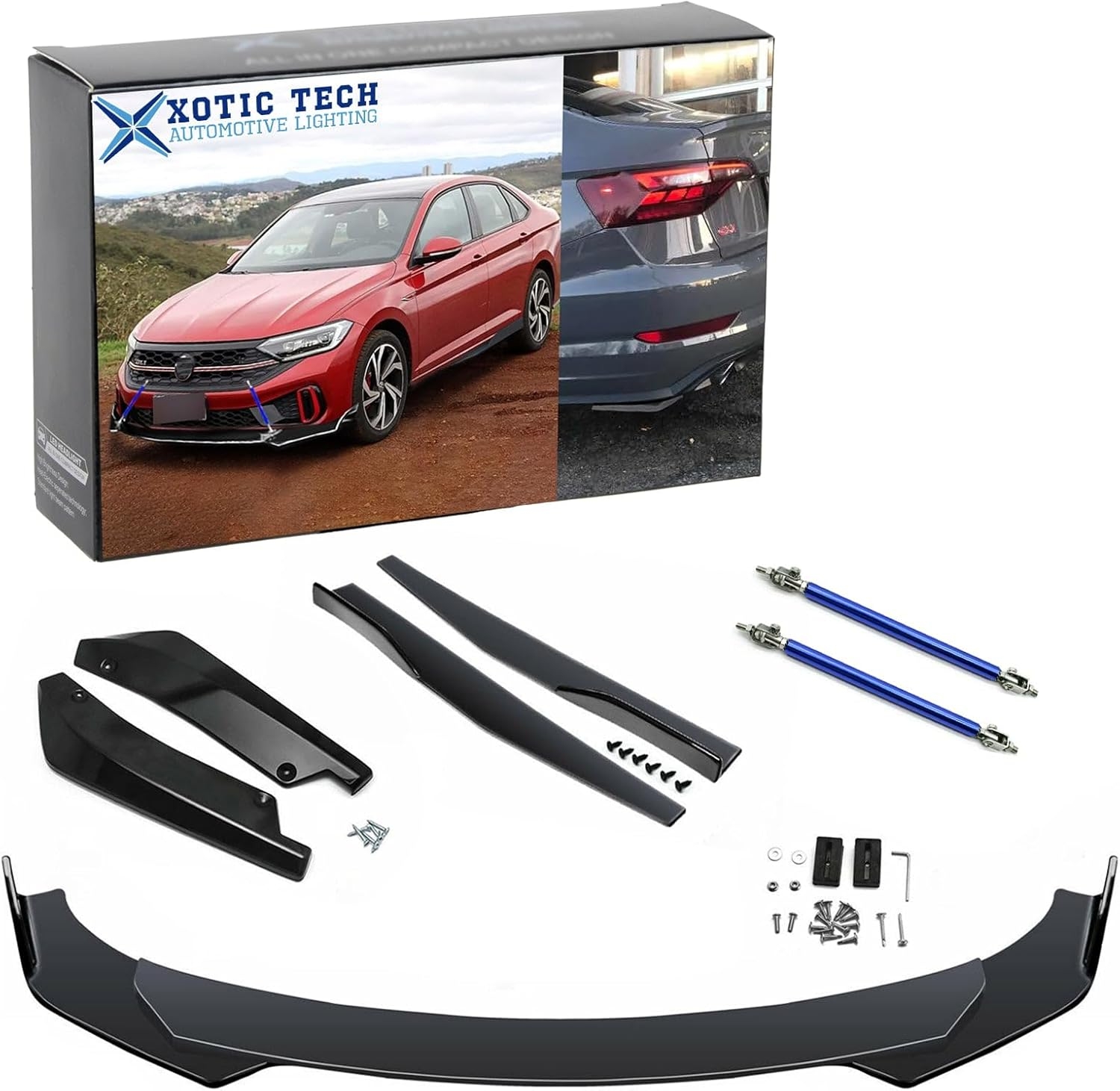 x xotic tech Front Bumper Lip Spoiler + Side Skirt Splitter + Rear Bumper Lip Wrap Splitter Canard,Compatible with Volkswagen Jetta Passat (Black) - Image 20