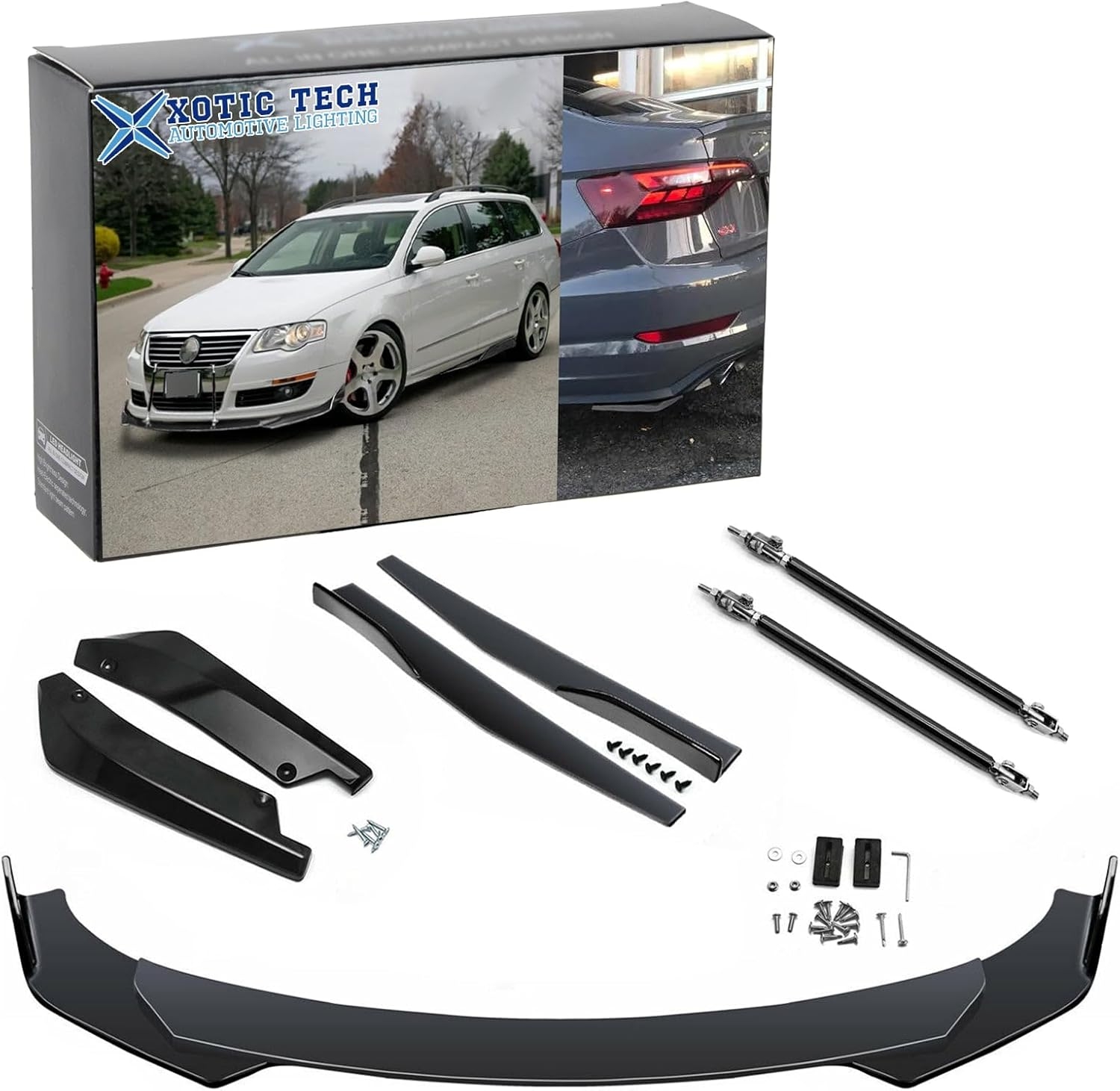 x xotic tech Front Bumper Lip Spoiler + Side Skirt Splitter + Rear Bumper Lip Wrap Splitter Canard,Compatible with Volkswagen Jetta Passat (Black) - Image 21