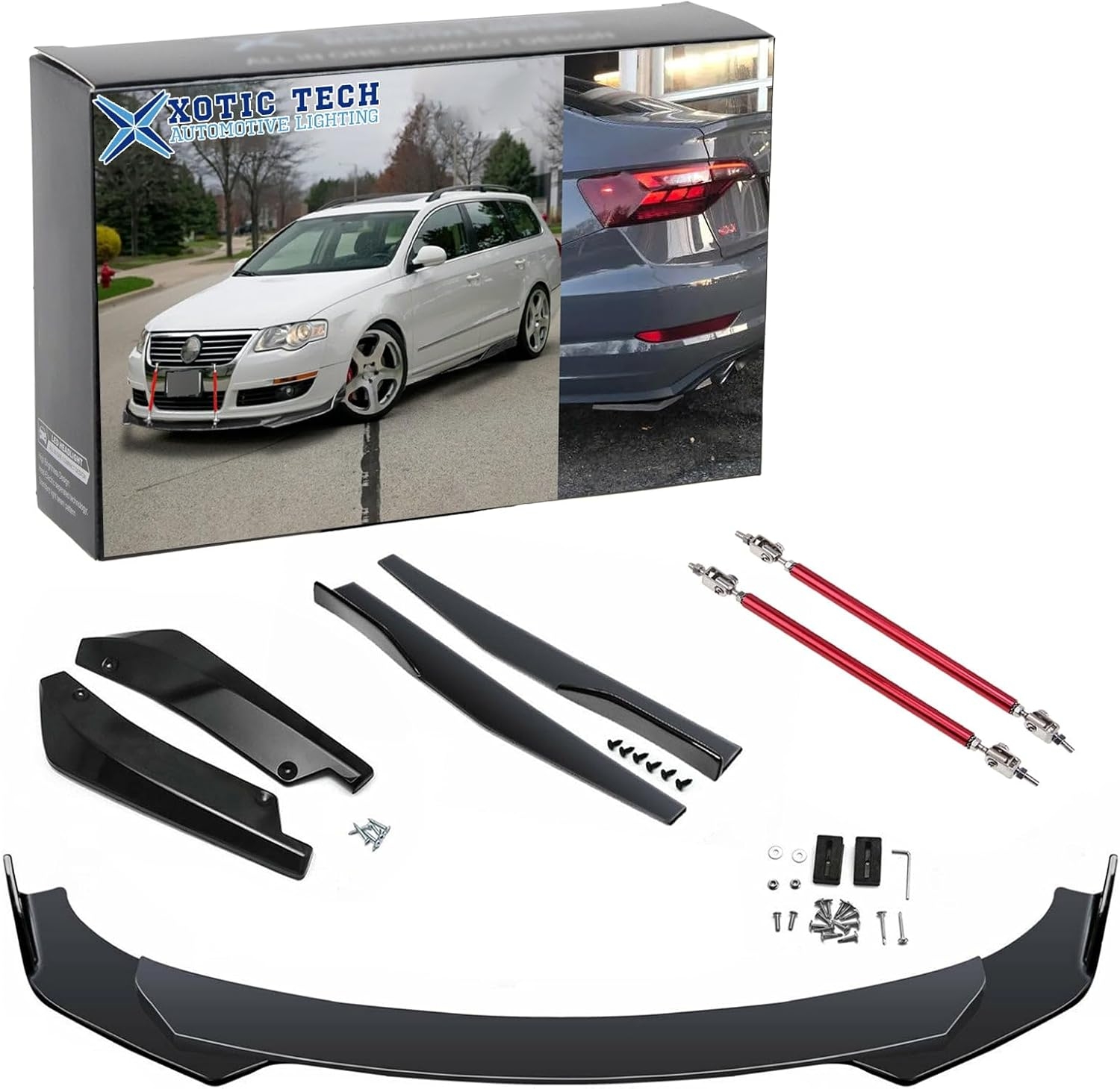 x xotic tech Front Bumper Lip Spoiler + Side Skirt Splitter + Rear Bumper Lip Wrap Splitter Canard,Compatible with Volkswagen Jetta Passat (Black) - Image 22