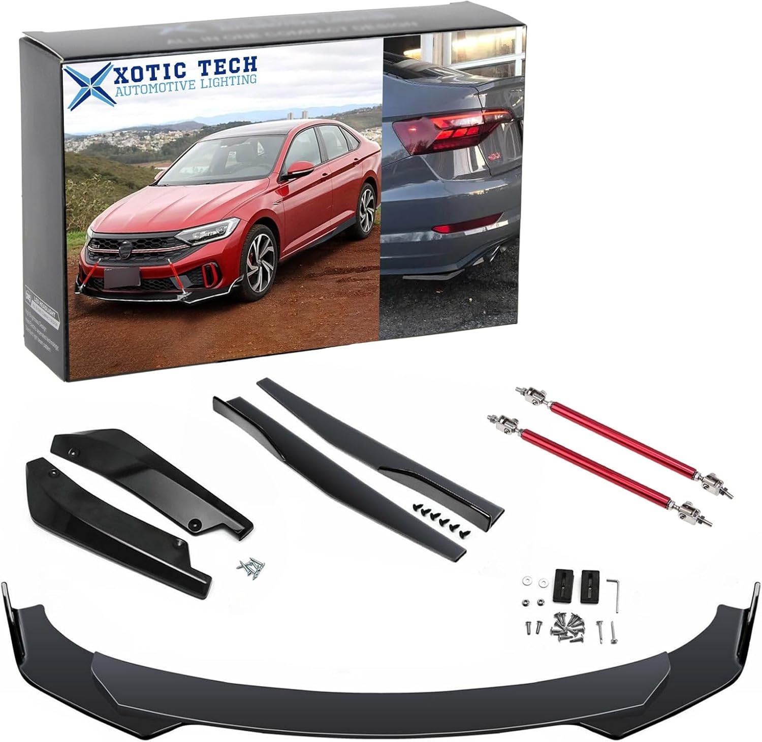 x xotic tech Front Bumper Lip Spoiler + Side Skirt Splitter + Rear Bumper Lip Wrap Splitter Canard,Compatible with Volkswagen Jetta Passat (Black) - Image 23