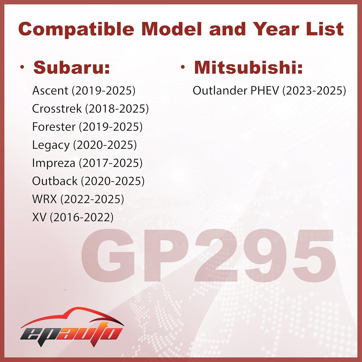 EPAuto GP295 (CA12295) Engine Air Filter Replacement for Subaru Crosstrek, Forester, Outback, Impreza, Ascent, Legacy, WRX, Mitsubishi Outlander PHEV – Fits Select Models 2017–2025 Rigid Panel Filter - Image 2