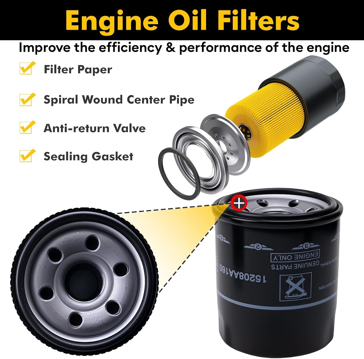 15208AA21A Engine Oil Filters Fit for Subaru 2013-25 Outback & Legacy, 2012-25 Impreza, 2011-25 Forester, 2016-25 Crosstrek, 2013-25 XV Crosstrek, 2019-25 Ascent Replace 15208AA160,15208AA20A(3 Pack) - Image 2