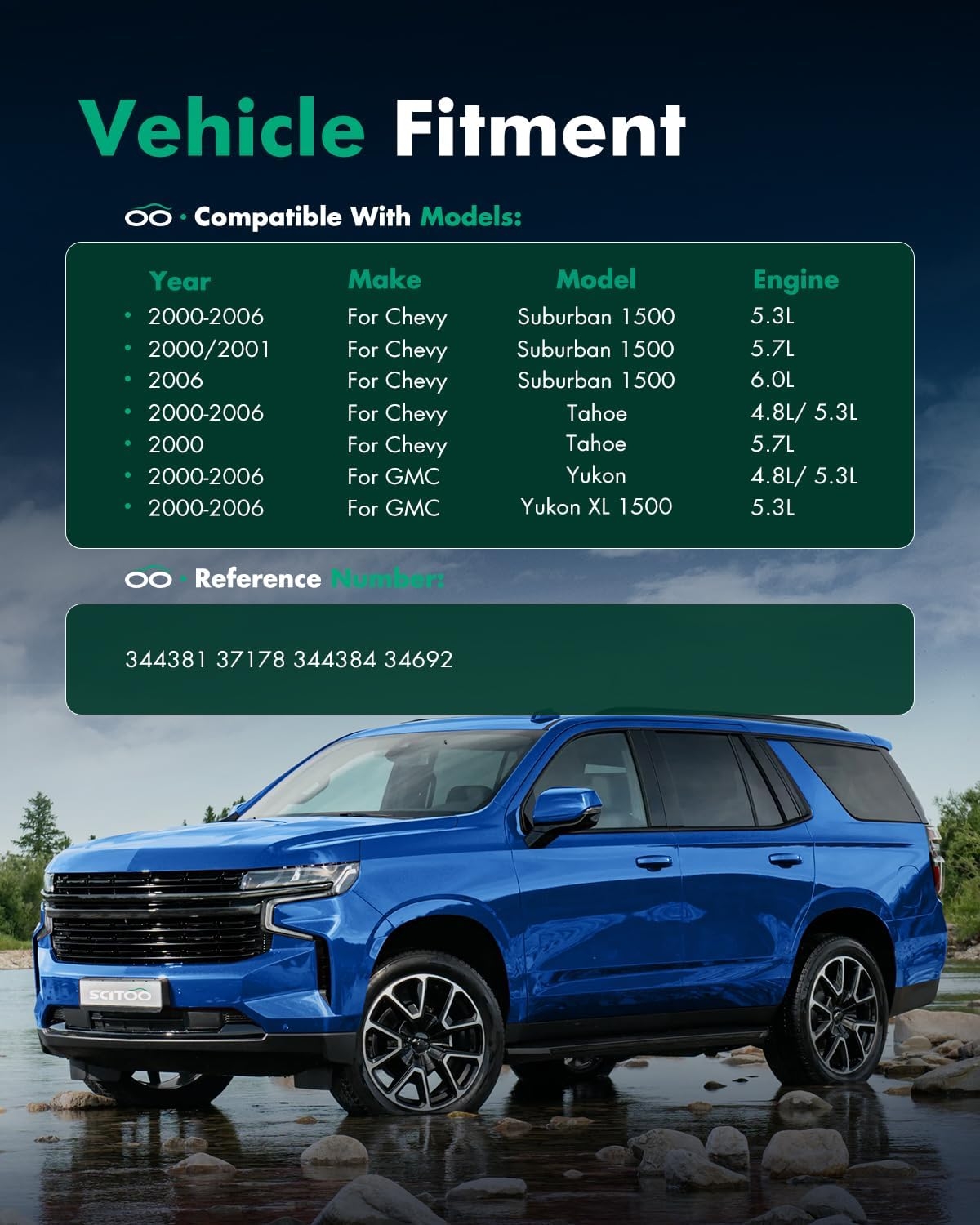 Shocks,SCITOO Front Rear Gas Struts Shock Absorbers Accessories Fit for 2000 2001 2002 2003 2004 2005 2006 for Chevy Suburban 1500/for Tahoe GMC Yukon/for Yukon XL 1500 344381 344384 Set of 4 - Image 4