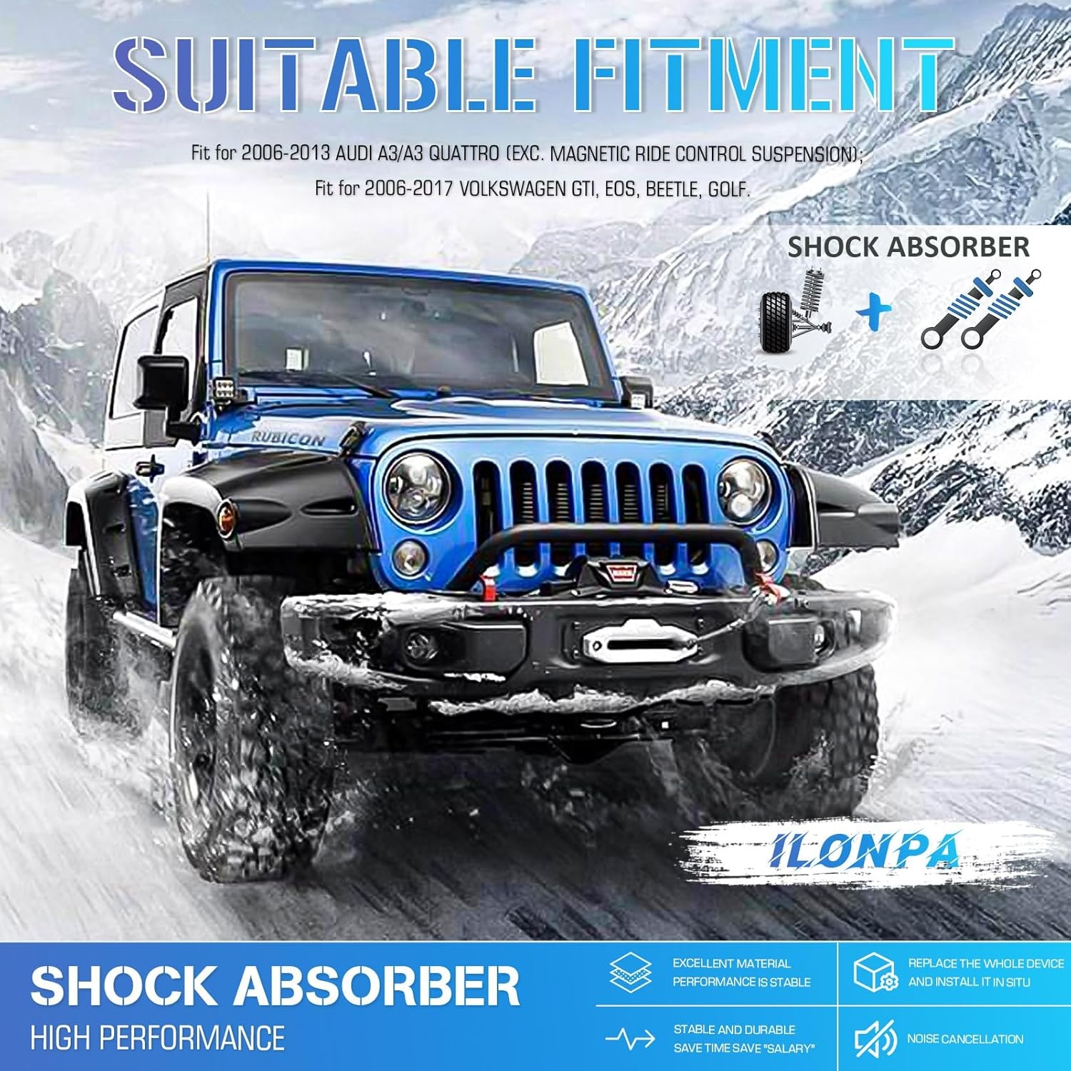 172311 Front Complete Struts w/Coil Springs for 2006-2017 Volkswagen Jetta/Passat, 2006-2013 Audi A3/A3 Quattro, 2012-2017 Beetle, 2007-2011 Eos, 2010-2014 Golf, 2006-2009 Rabbit, Cc Shock Absorbers - Image 2