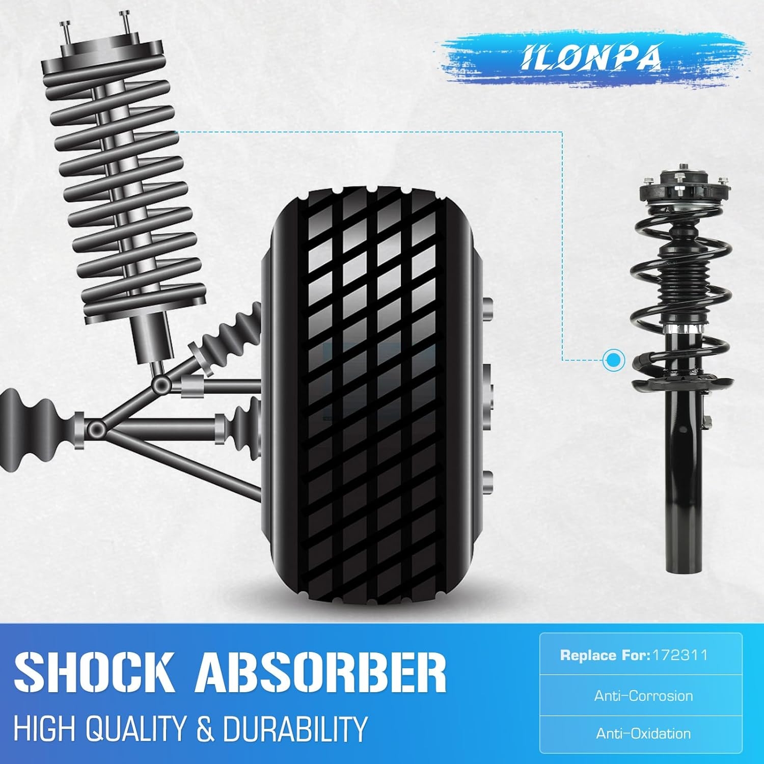 172311 Front Complete Struts w/Coil Springs for 2006-2017 Volkswagen Jetta/Passat, 2006-2013 Audi A3/A3 Quattro, 2012-2017 Beetle, 2007-2011 Eos, 2010-2014 Golf, 2006-2009 Rabbit, Cc Shock Absorbers - Image 6