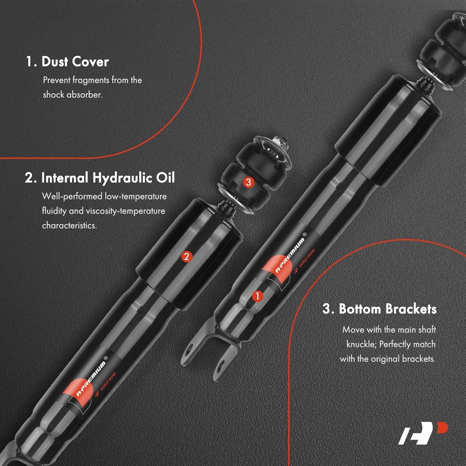 A-Premium Front Shock Absorber Compatible with Hummer H3 2006-2010, 2-PC Set - Image 3