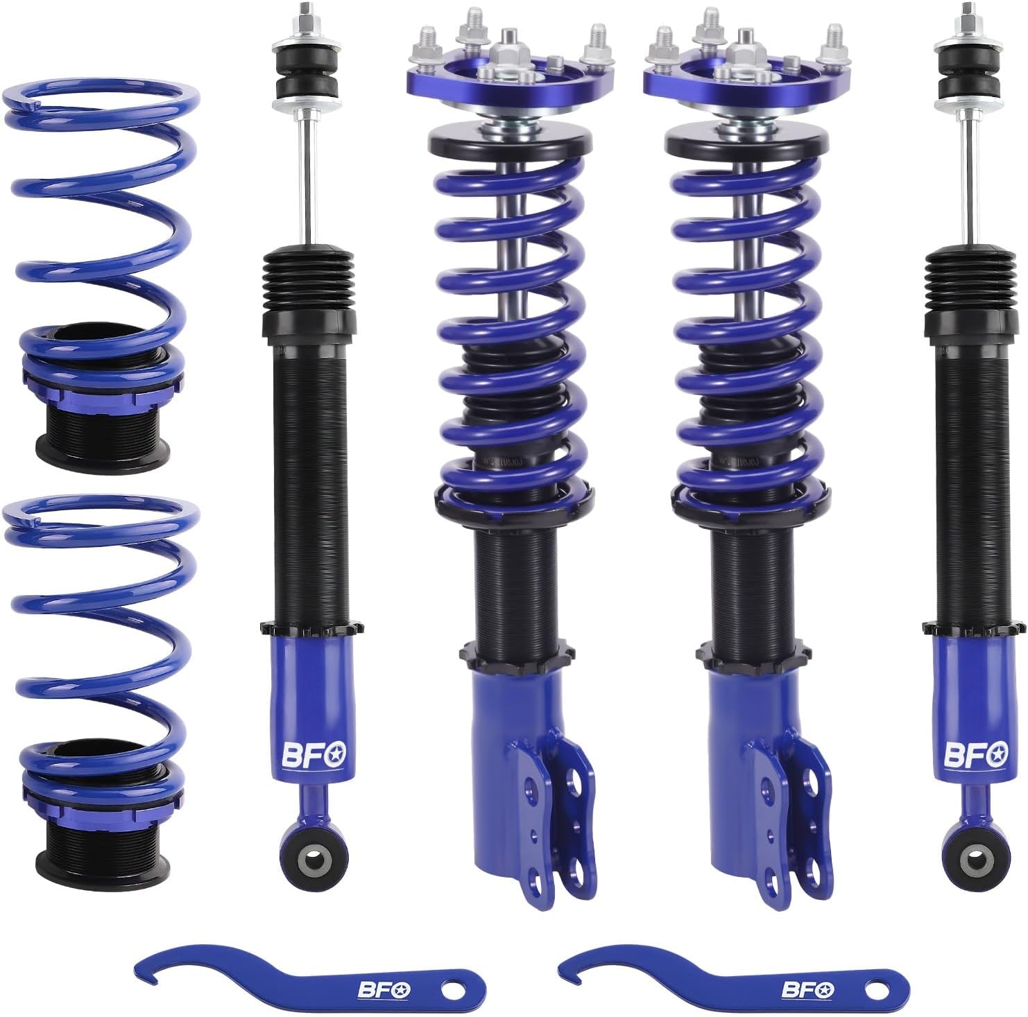 BFO Coilovers for Ford Mustang 1994-2004, Height Adjustable Coilovers Suspension Kit, Preset Damping Shock Absorber Struts, Lowering Kit Blue