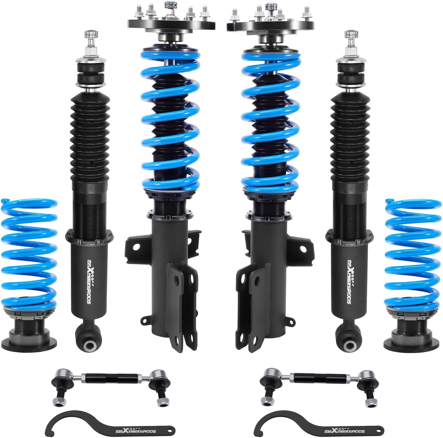 maXpeedingrods Coilover for Ford Mustang S-197 2005-2014, for Ford Mustang GT S-197 2005-2014, 24 Levels Damper Adjustable Coilovers Suspension Kit, Height Adjustable T6 Upgraded Lowering Kits Blue