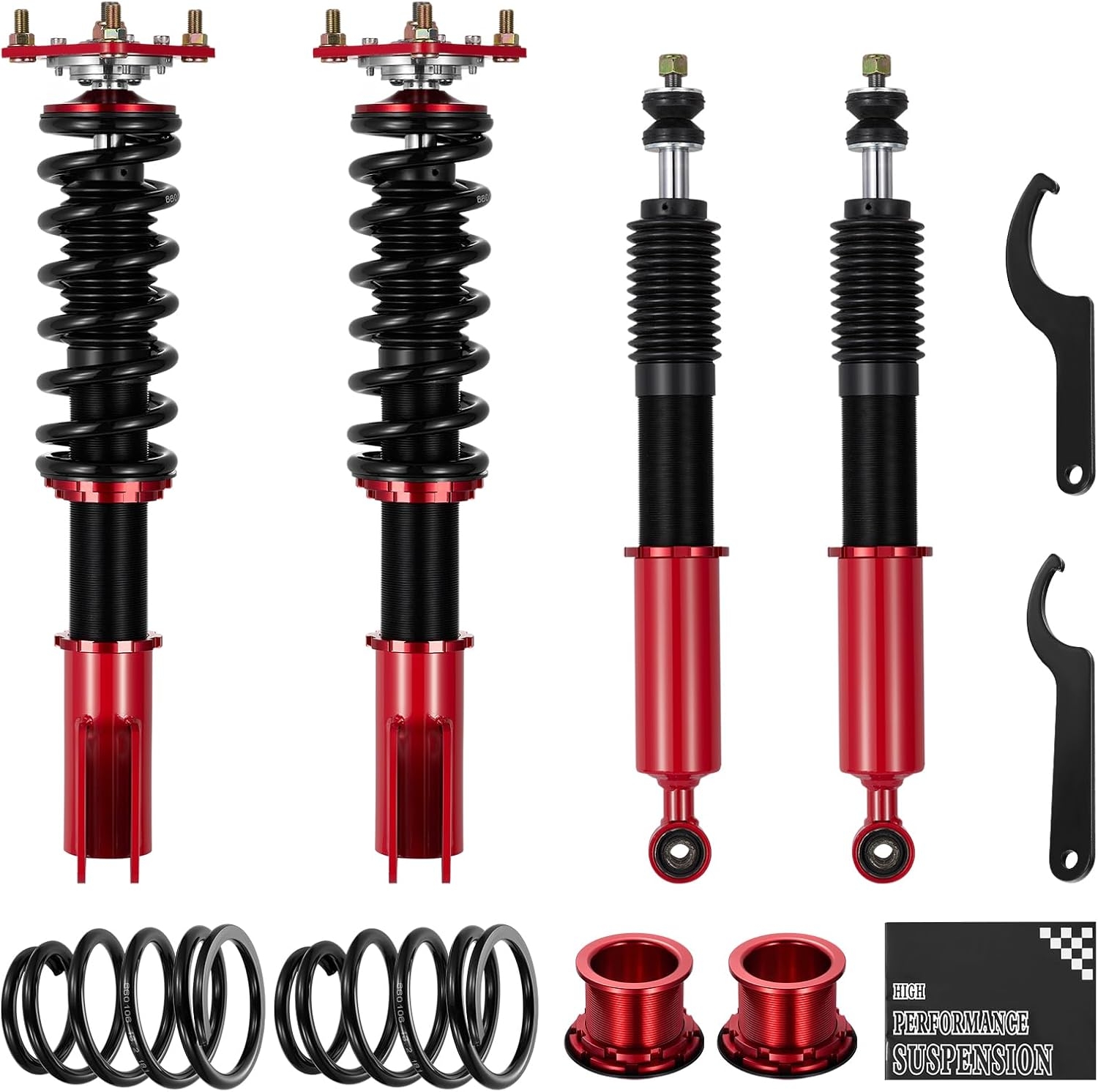 BDFHYK Coilovers Compatible with Ford Mustang 1994-2004 Shock Absorber Replacement 4 PCS, Adjustable Height Coilovers Suspension Kit Lowering Kit, Red