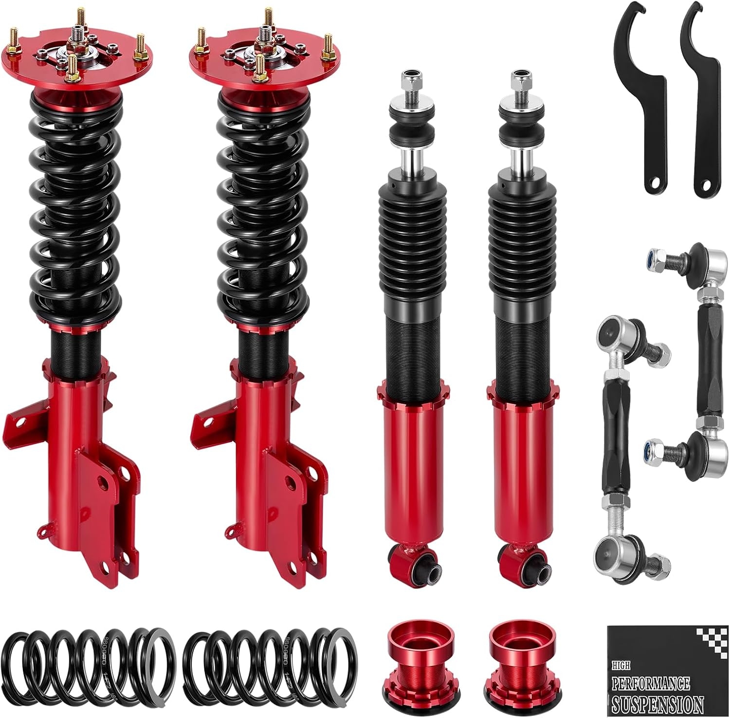 BDFHYK Coilovers Compatible with Ford Mustang 1994-2004 Shock Absorber Replacement 4 PCS, Adjustable Height Coilovers Suspension Kit Lowering Kit, Red - Image 2