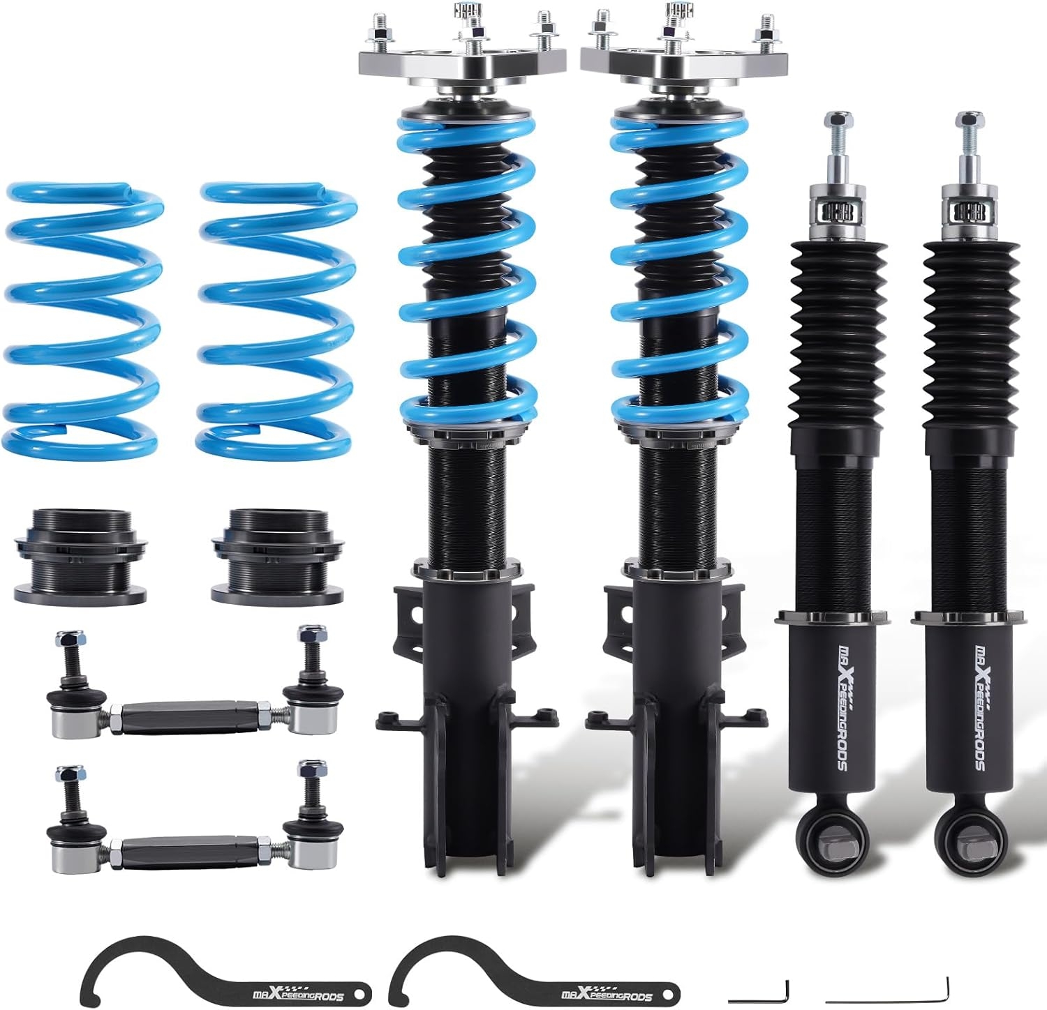 maXpeedingrods Coilover for Ford Mustang (S550) 2015-2023, 24 Levels Damper Adjustable Coilovers Suspension Kit Strut, Ride Height Adjustable Shock Absorber Struts, T6 Upgraded Lowering Kits Blue