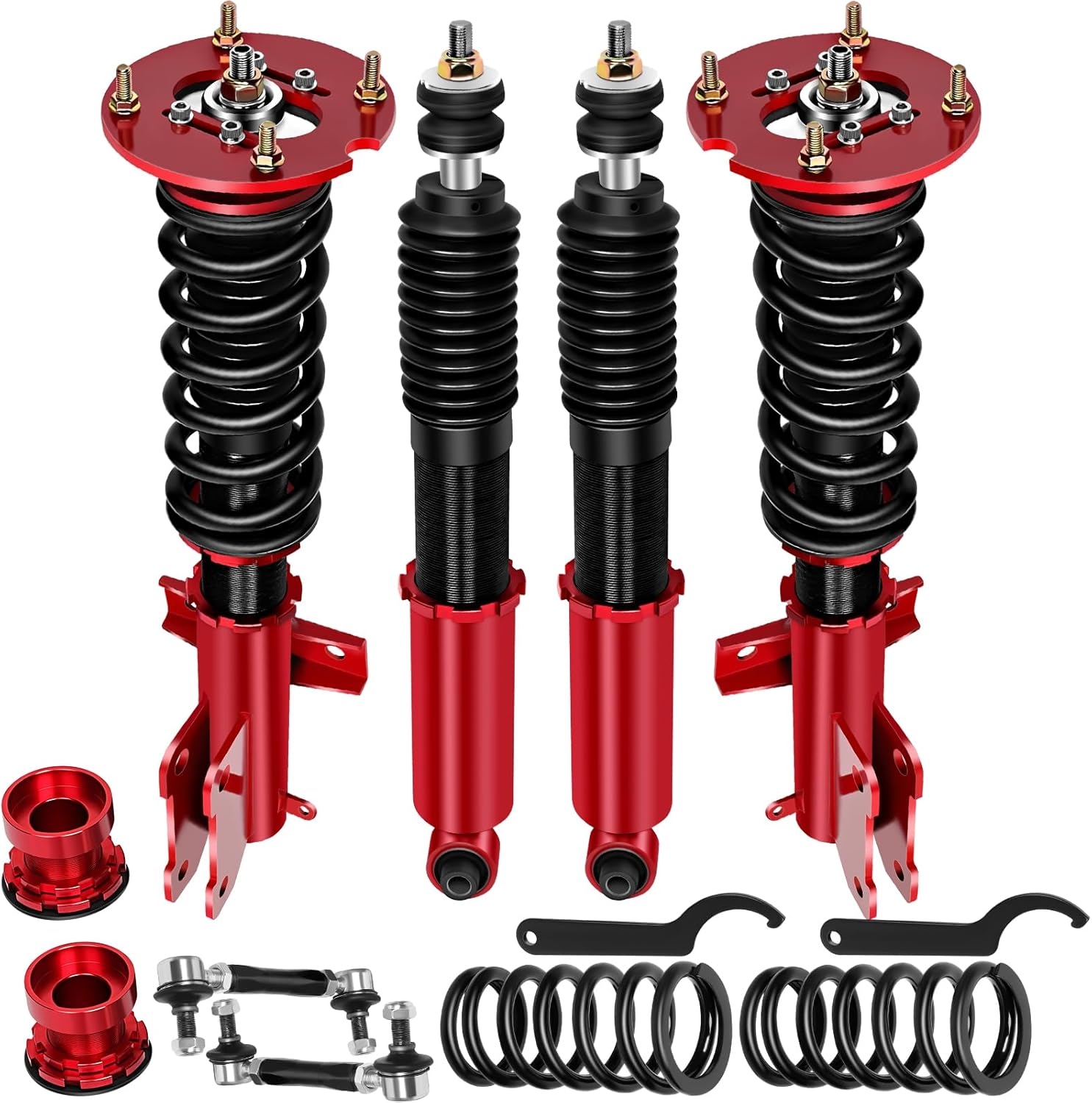 ASTOU Adjustable Coilover Struts Fit for Ford for Mustang 2005-2014 Replace Coilover Struts Shock Struts Kits Assembly(Red)