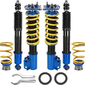 Upgrade Adjustable Coilovers Compatible with Ford Mustang 1994-2004 High-Strength Coil Spring Absorber Struts Suspension Lowering Kit Blue
