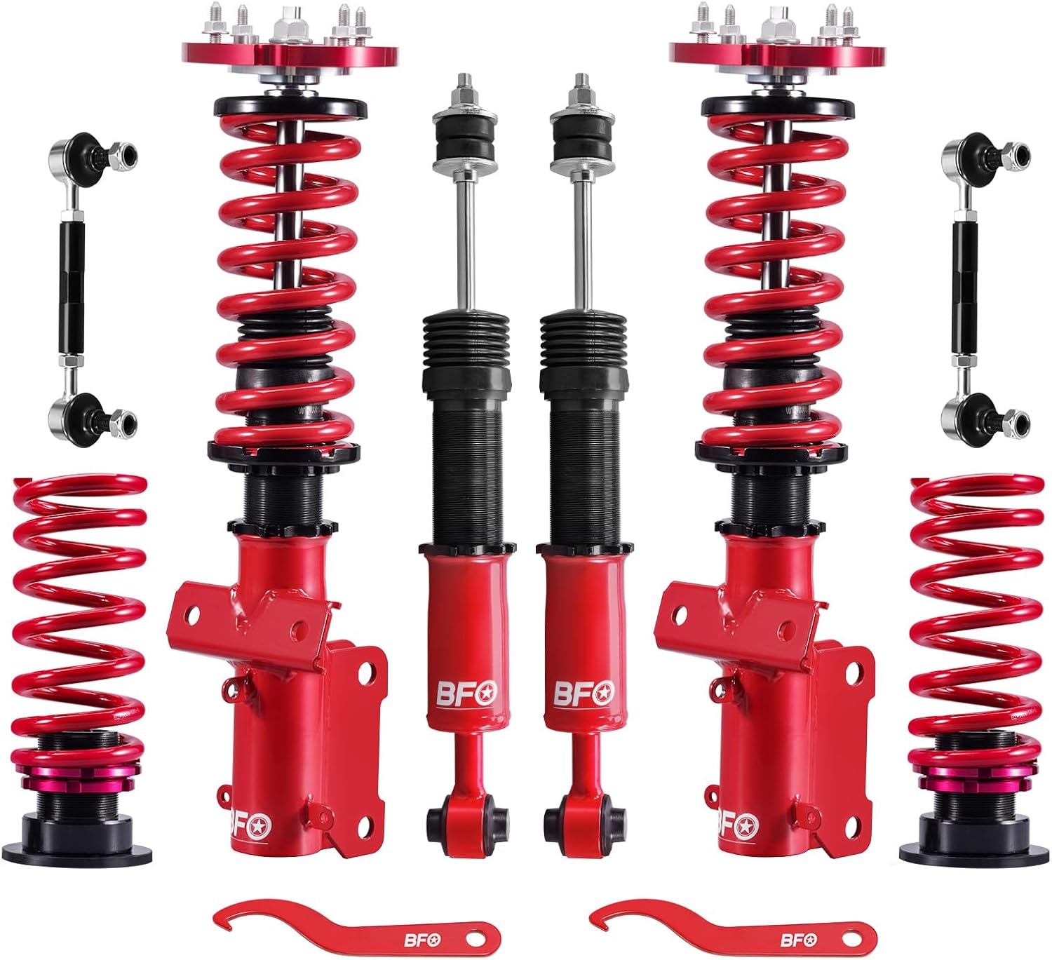 BFO Coilovers for Ford Mustang (GT) S-197 2005-2014, Height Adjustable Coilovers Suspension Kit, Preset Damping Shock Absorber Struts, Lowering Kit Red