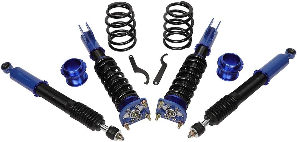 ANGLEWIDE Adjustable Height Coilovers Struts Front And Rear Fit for 1994-2004 for Ford for Mustang Coil Spring Over Shock (Set of 4) - Blue