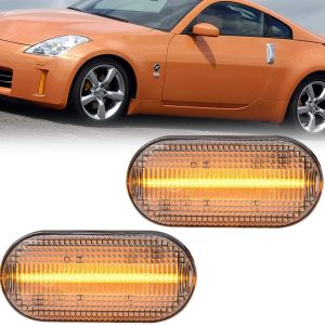 LED Side Marker Lamps for 2003-2009 Nissan 350Z Z33 Fairlady Z Clear Lens Front Fender Turn Signal Marker Lights