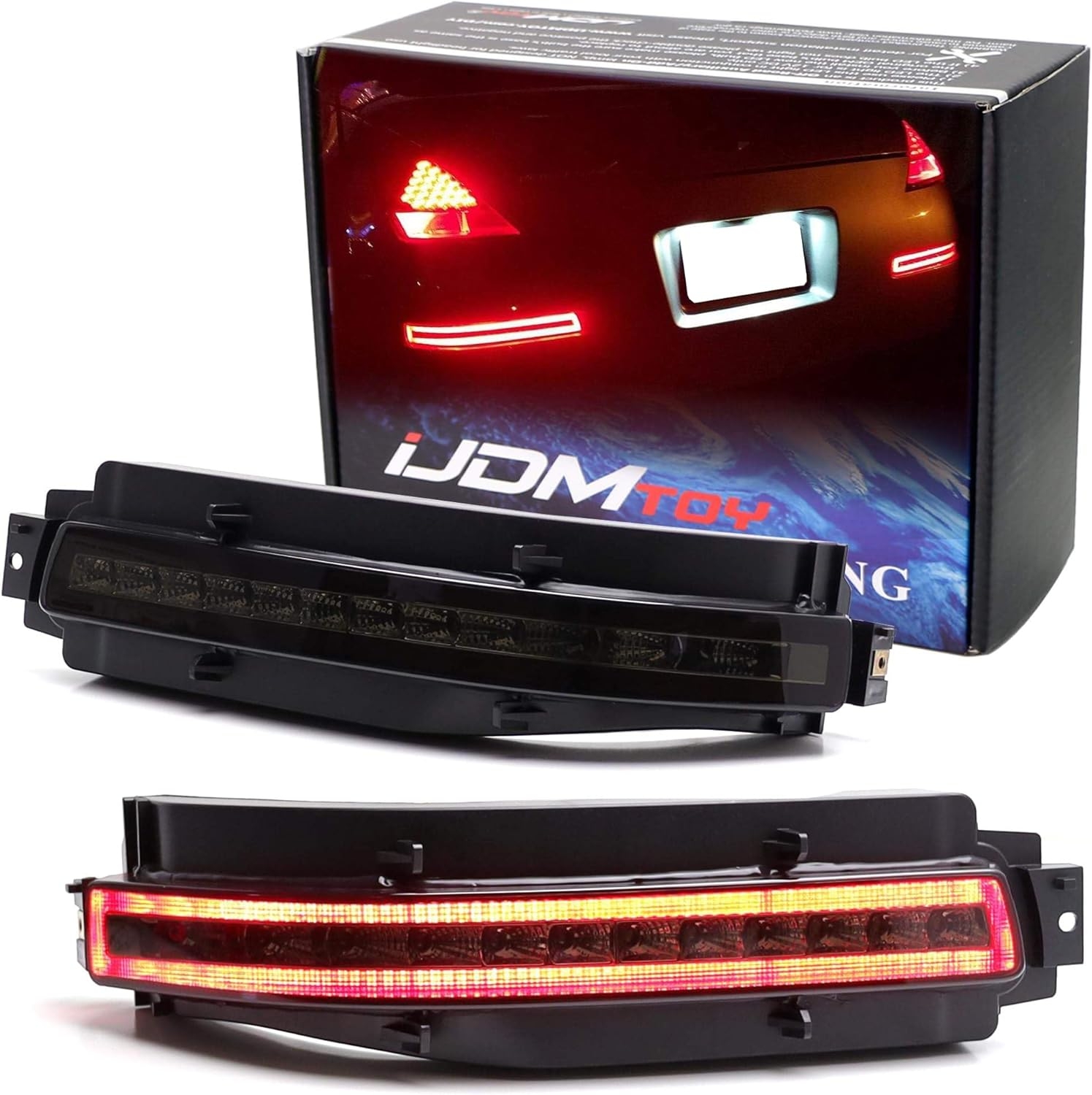 iJDMTOY Smoked Lens All-In-One LED Tail Light Assembly Compatible With 2003-2009 Nissan 350z, Functions as LED Turn Signal Lamps, Backup Reverse Light & Brake Light
