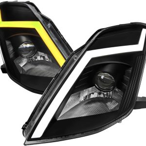 SPEC-D TUNING Black Sequential Switchback Projector Headlights w/LED Strip and Startup Animation Compatible with 2003-2005 Nissan 350Z, Left + Right Pair Headlamp Assembly