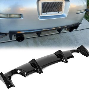 ECOTRIC Rear Bumper Diffuser Lip Compatible with 2003-2008 Nissan 350Z Fairlady, J Style PP Rear Lip Diffuser, Under Chin Spoiler Splitter Valance Shark Fin – Carbon Fiber Style