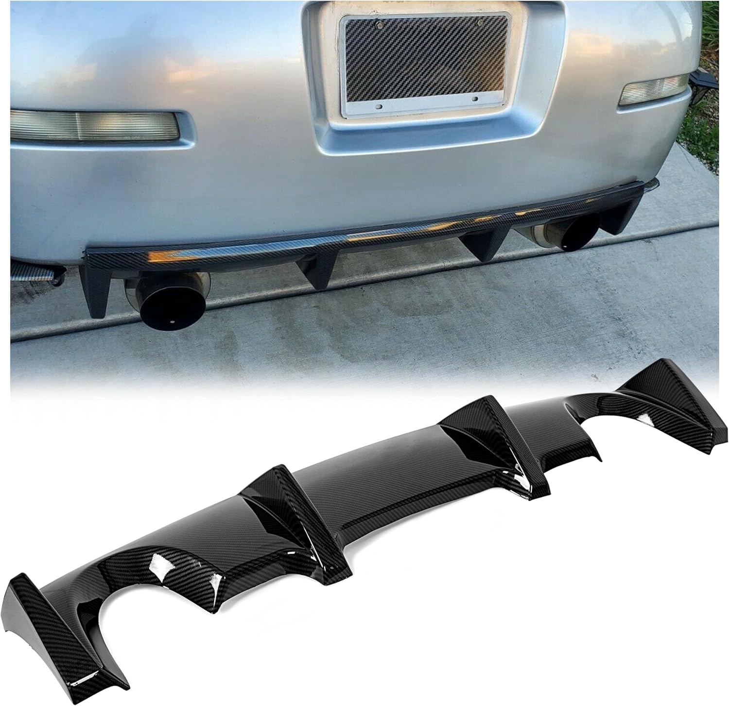 ECOTRIC Rear Bumper Diffuser Lip Compatible with 2003-2008 Nissan 350Z Fairlady, J Style PP Rear Lip Diffuser, Under Chin Spoiler Splitter Valance Shark Fin - Carbon Fiber Style