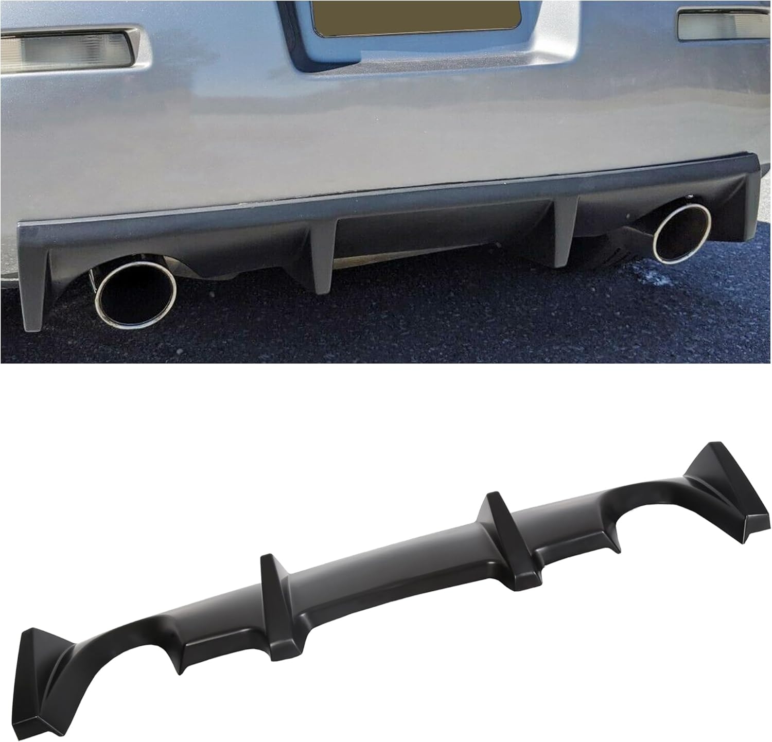 ECOTRIC Rear Bumper Diffuser Lip Compatible with 2003-2008 Nissan 350Z Fairlady, J Style PP Rear Lip Diffuser, Under Chin Spoiler Splitter Valance Shark Fin - Carbon Fiber Style - Image 2