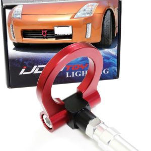 iJDMTOY Red Track Racing Style Tow Hook Ring Compatible with 2003-2004 Nissan 350Z Z33 Fairlady Z, Made of Lightweight Aluminum