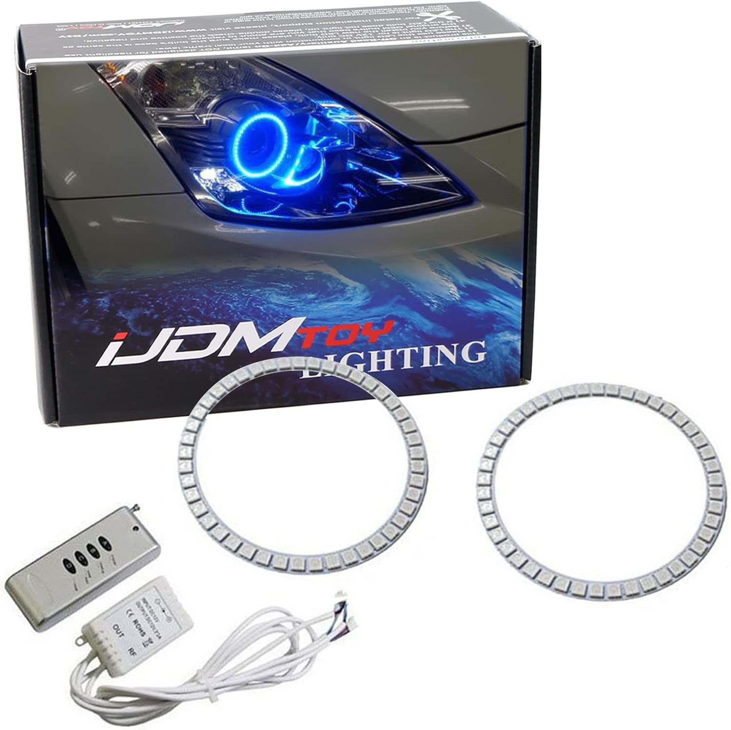 iJDMTOY 7-Color RGB LED Halo Ring Lighting Kit Compatible with 2006-2009 Nissan 350Z LCI Projector Front Road Illuminating Light Retrofit w/Adjustable Setting
