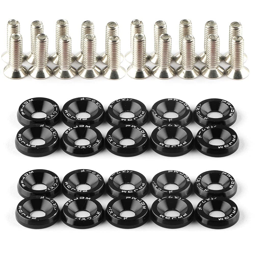 20Pcs/Set Bumper Fender Washers Engine Bay Dress Up Bolts Fasteners M6 JDM Fender Washer Kit-Black