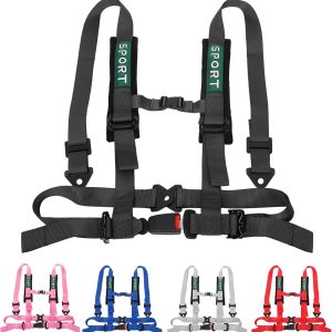 4 Point Bucket Racing Harness With Padding Heavy Duty Buckle Upgraded 2 Inch Black Straps UTV Harness 4 point Universal Adjustable for Adults Easy Install (Black)