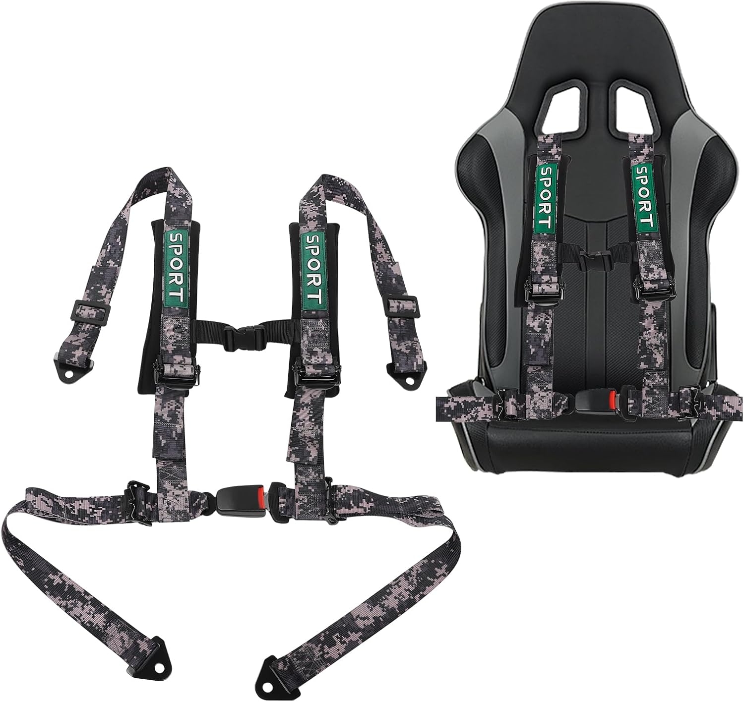 4 Point Bucket Racing Harness With Padding Heavy Duty Buckle Upgraded 2 Inch Black Straps UTV Harness 4 point Universal Adjustable for Adults Easy Install (Black) - Image 6