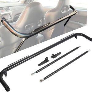 ECOTRIC 49″ Universal Iron Racing Safety Seat Belt Chassis Roll Harness Bar Rod Black Compatible with Ford Honda Mitsubishi and more, Works with All 4-Point, 5-Point and 6-Point Seat Belts