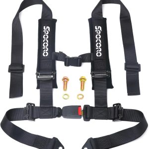 4 Point Racing Harness with Ultra Soft Heavy-Duty Shoulder Pads, 2-Inch Nylon Webbing Buckle Release, Black