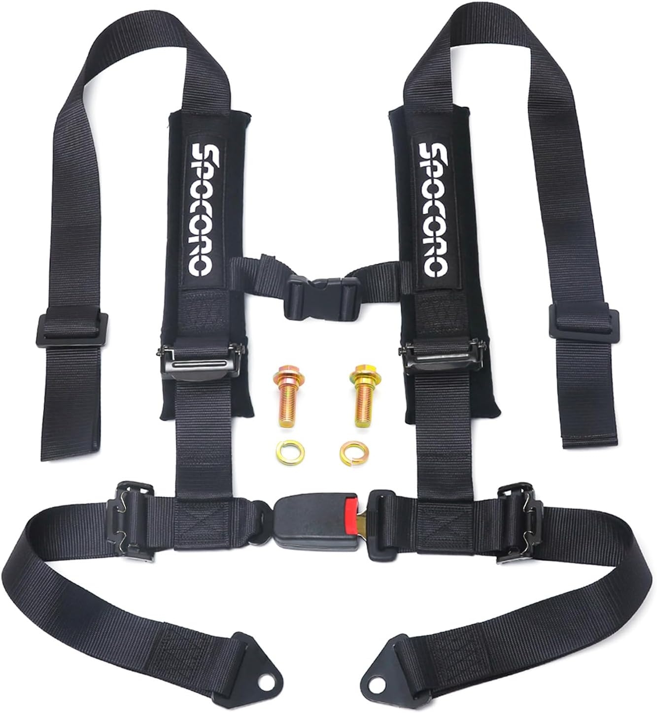 4 Point Racing Harness with Ultra Soft Heavy-Duty Shoulder Pads, 2-Inch Nylon Webbing Buckle Release, Black