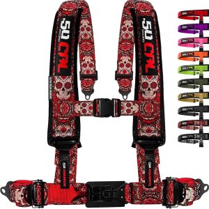 1pc Red Sugar Skull 4 Point Harness for Bucket Seat, 2in Belt, Quick Release, 10 Color Options, Racing Harness UTV RZR Car (6316)