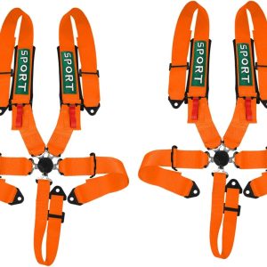 BESTZHEYU 2 PCS Orange 5 Point Racing Harness Set SFI with Ultra Comfort Heavy Duty Shoulder Pads Universal Polyester Harness Set fit for Sports, Racing Car