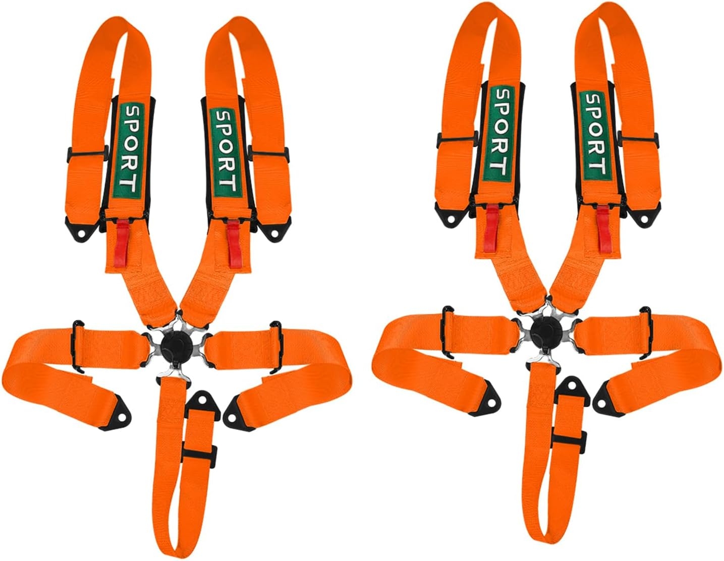 BESTZHEYU 2 PCS Orange 5 Point Racing Harness Set SFI with Ultra Comfort Heavy Duty Shoulder Pads Universal Polyester Harness Set fit for Sports, Racing Car